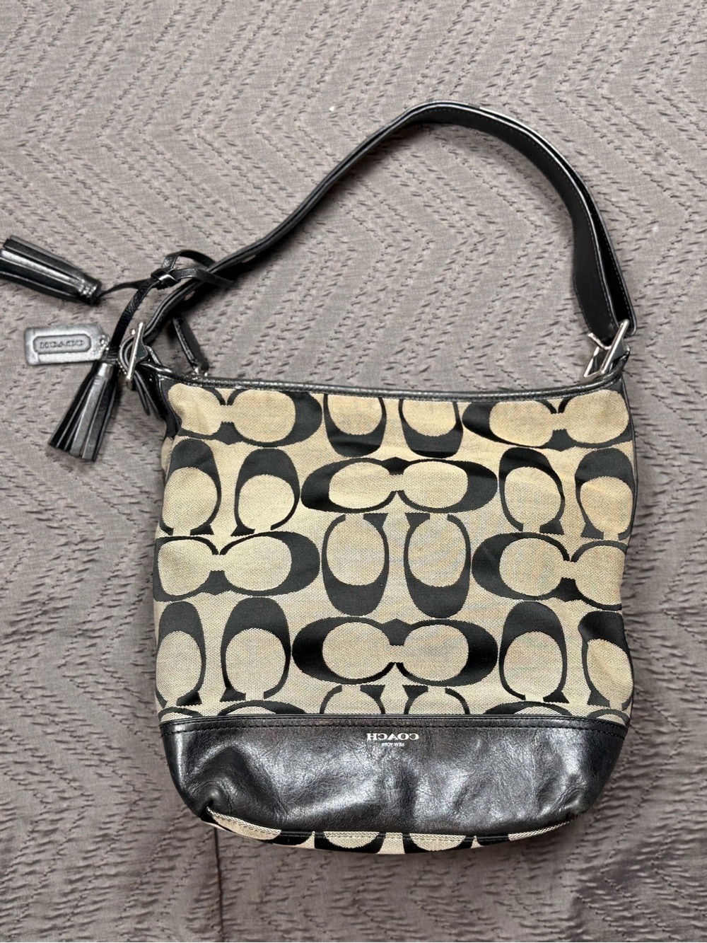 Coach Y2K Black and Tan Signature Hobo Shoulder Bag